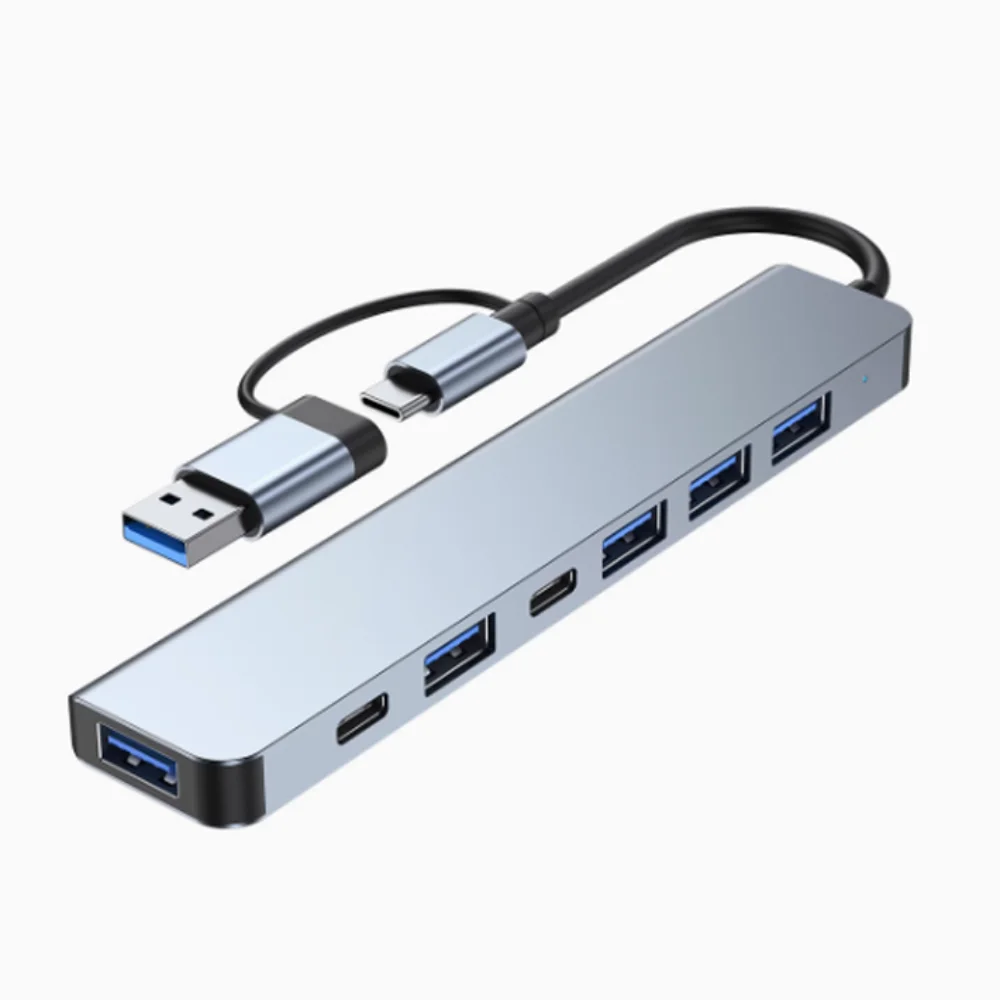 Hub dock di espansione da 1 a 7 tipo C Splitter multiinterfaccia Splitter USB 7 in 1 Docking station multifunzionale grigia di tipo C