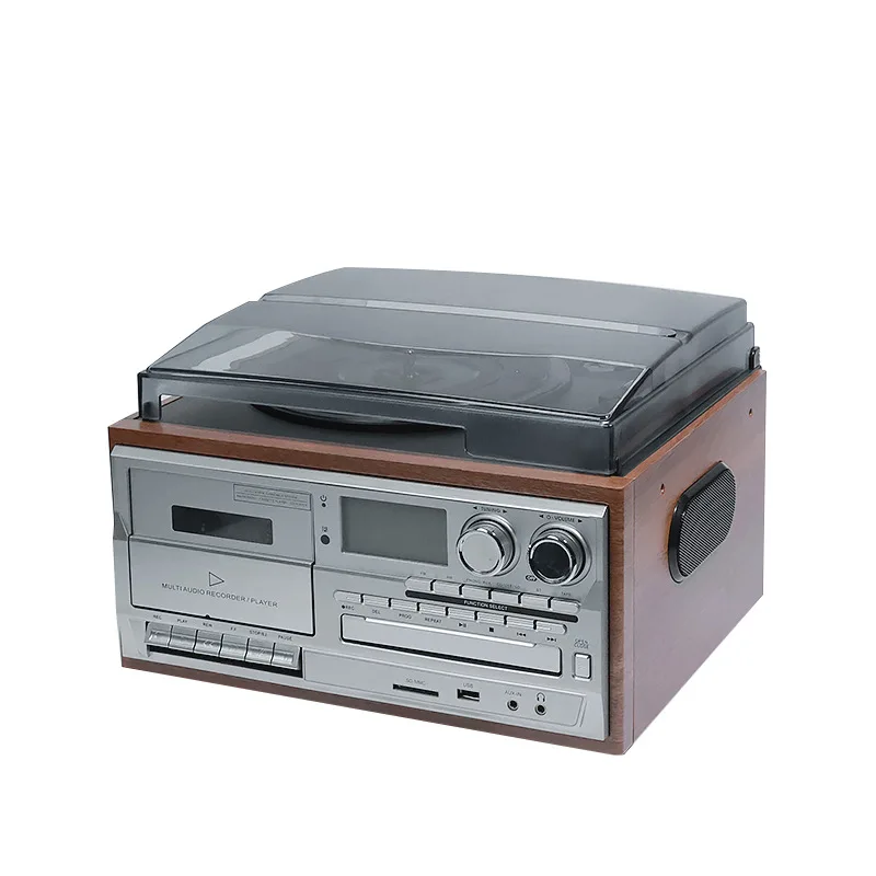 Vinyl Record Player Retro 3‑Speed Turntable Phonograph AM/FM Radio CD Cassette Home Audio Player Indoor Use