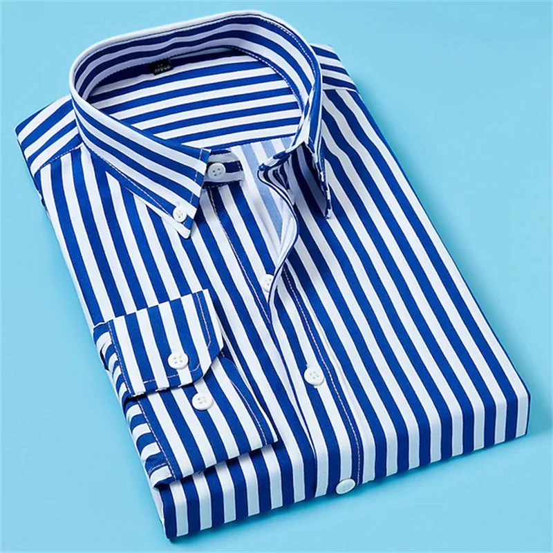 Men's Autumn and Winter Striped Shirt Wedding Work Black White Red Navy Blue Long Sleeve Lapel Shirt Comfortable Soft