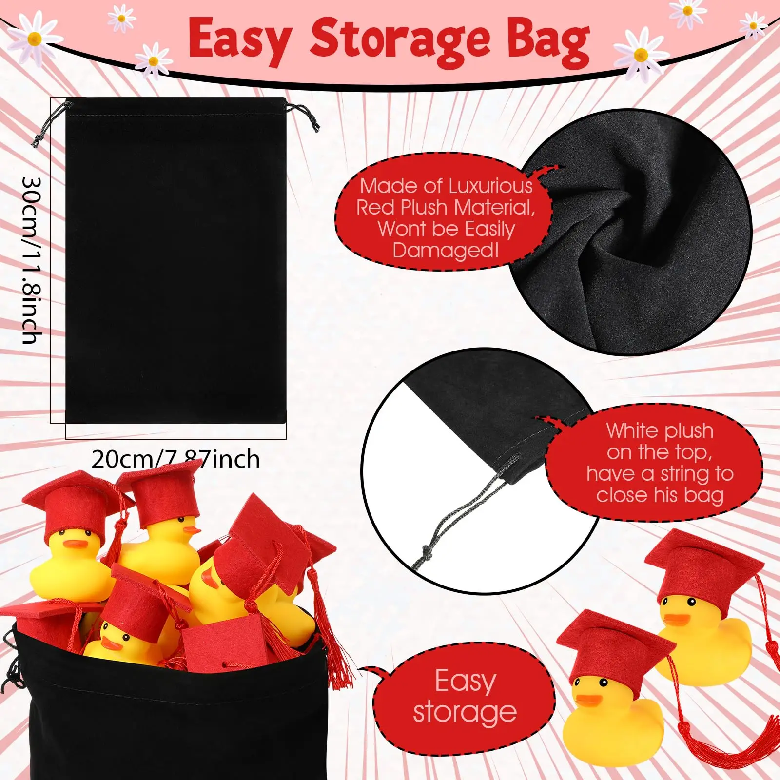 48Pcs Graduation Duck Mini Grad Rubber Ducks with Grad Tassel Cap and Certificate Red and Blue Grad Duck Bulk for Pool FloatPart