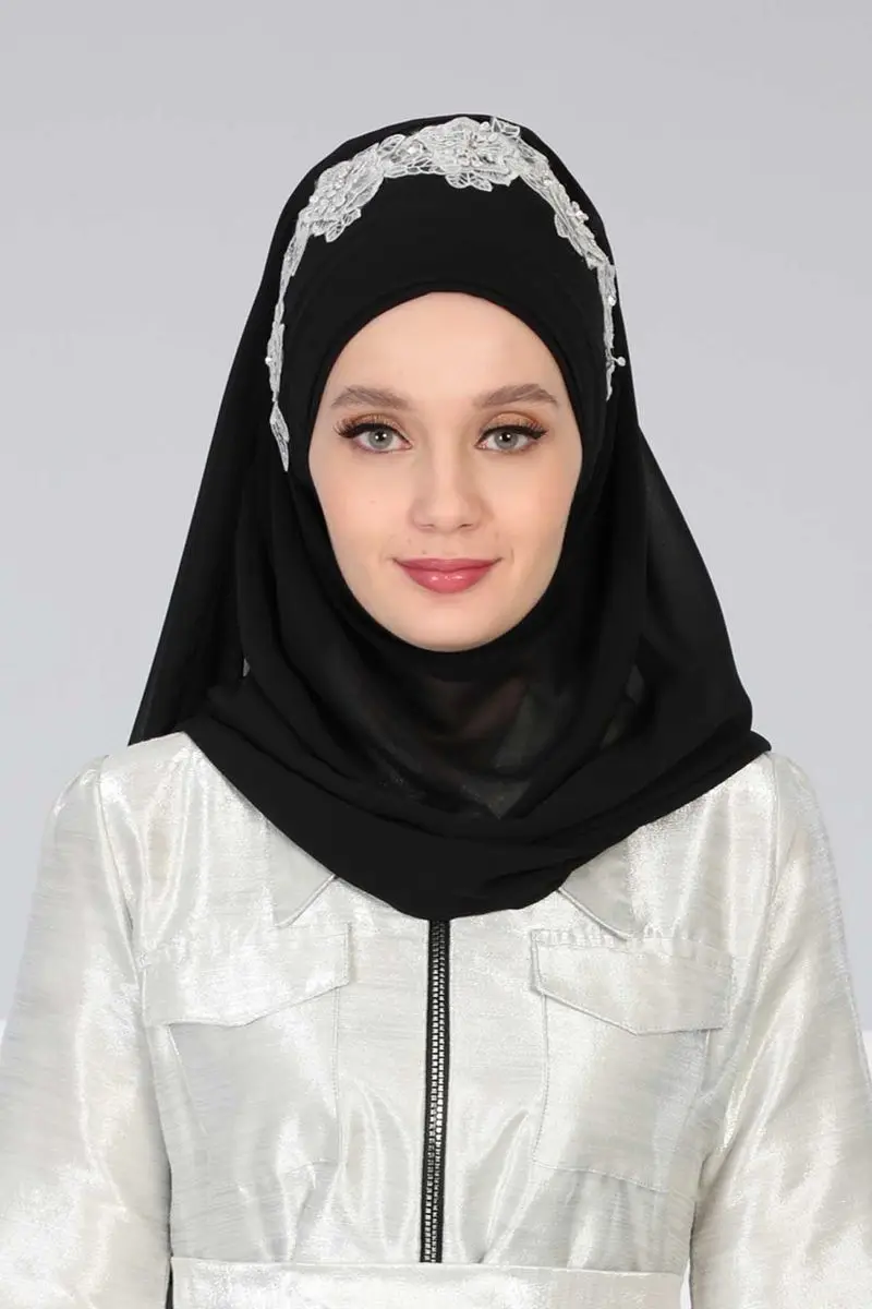 Lace accessory cross practical chiffon shawl black