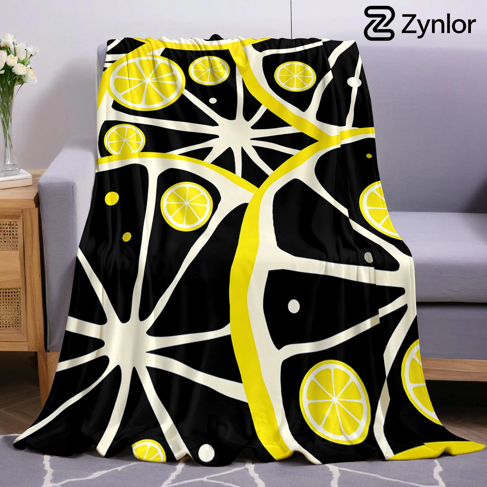 Bold Lemon Slice Lightweight Microfiber Flannel Blanket Soft Warm Cozy Throw All Season for Bed Sofa Office Travel Gift