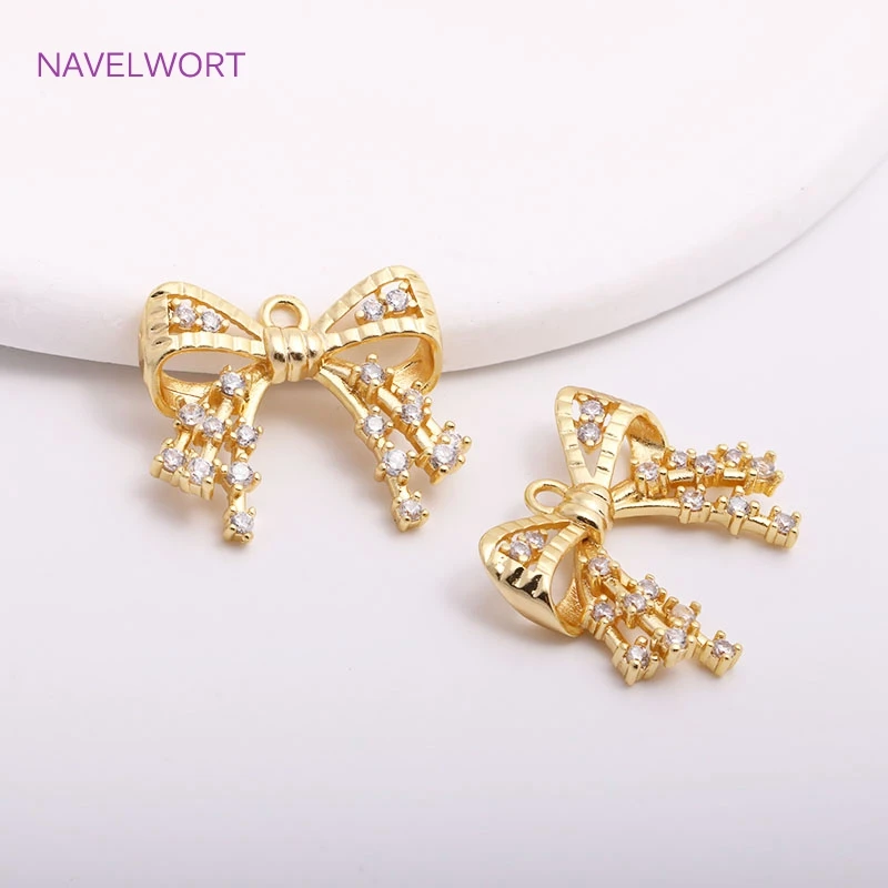 Trendy Korean Butterfly Knot Charms For Earring Making Parts,Brass 14K Gold Plating Fashion Crystal Hollow Butterfly Pendants