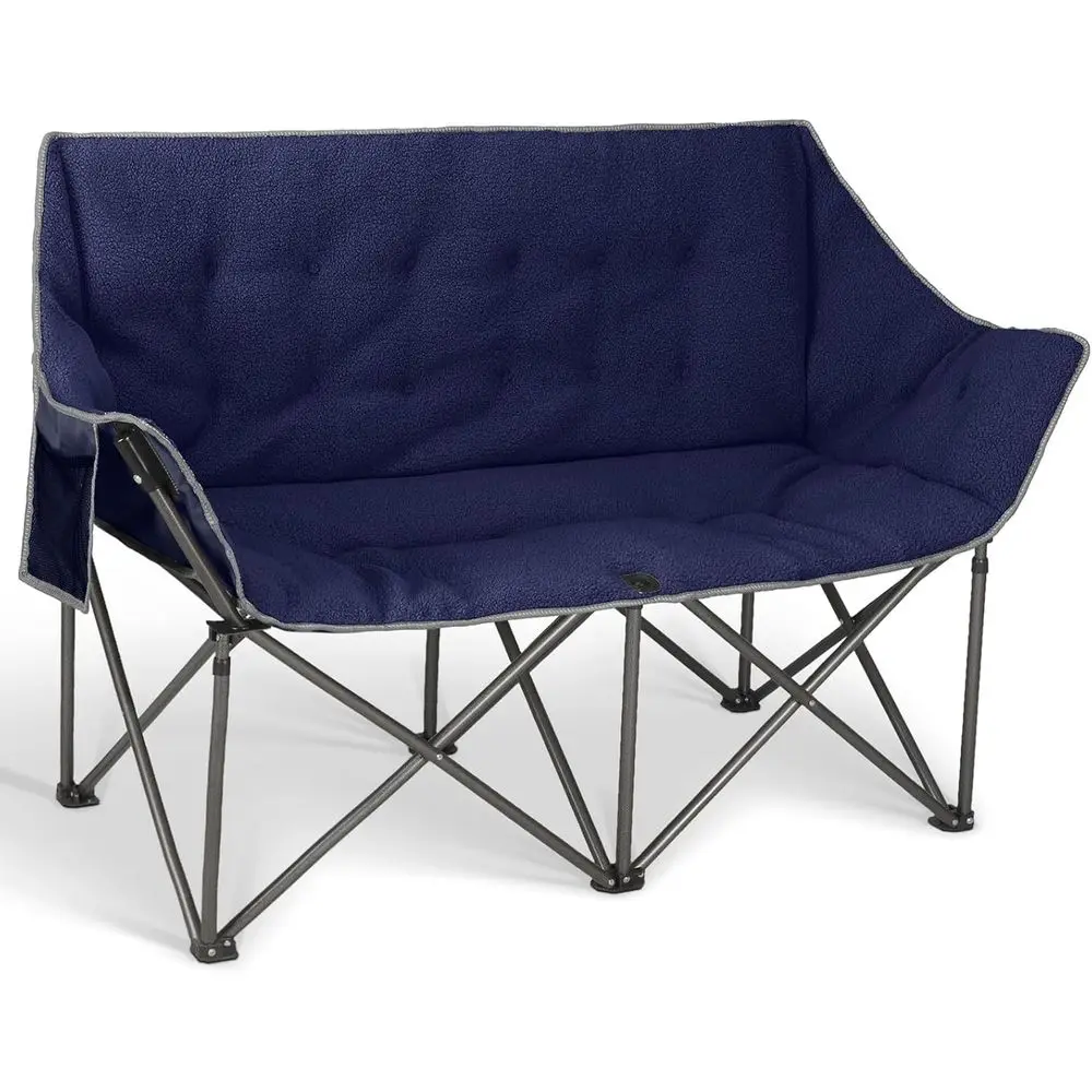 

Durable 2-Person Padded Camp Loveseat Chair with Cushion for Outdoor and Home Use, Deep Blue