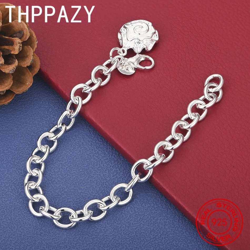 

THPPAZY 925 Sterling Silver Beautiful Flower Bracelet Charm Engagement Wedding Birthday Jewelry For Men Women Fashion Party Gift