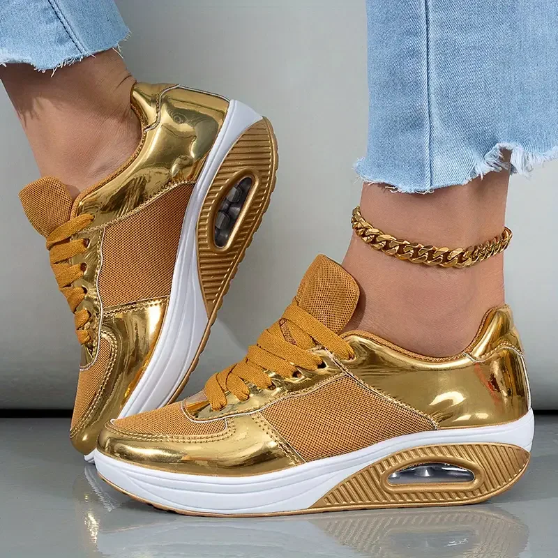 Frauen Turnschuhe Frühling Mode goldenen Spiegel Slipper Paar Glitzer Leder lässige Turnschuhe bequeme flache Schuhe für Frauen