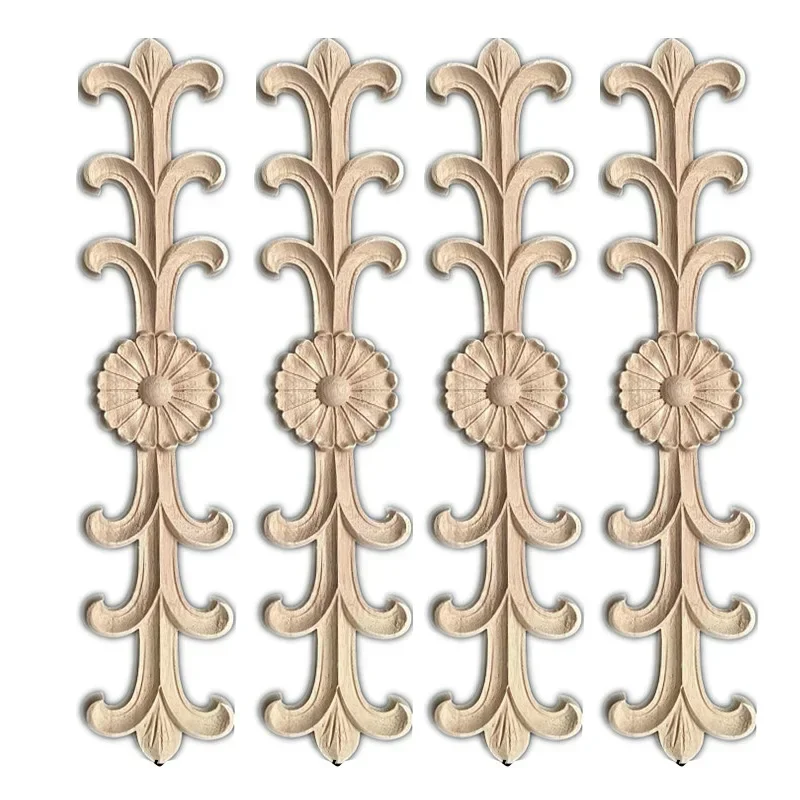 4PCS 22-40cm Wood Carved Corner Onlay Unpainted Applique Frame Door Decal Chair Vintage Wooden DIY Home Decoration Accessories