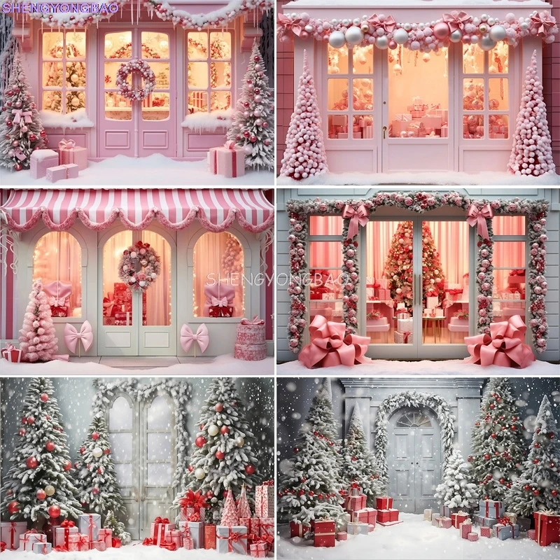 

Festive Christmas Room Fireplace Photography Backdrops Winter New Year Holidays Party Xmas Tree Window Photo Background BR-11