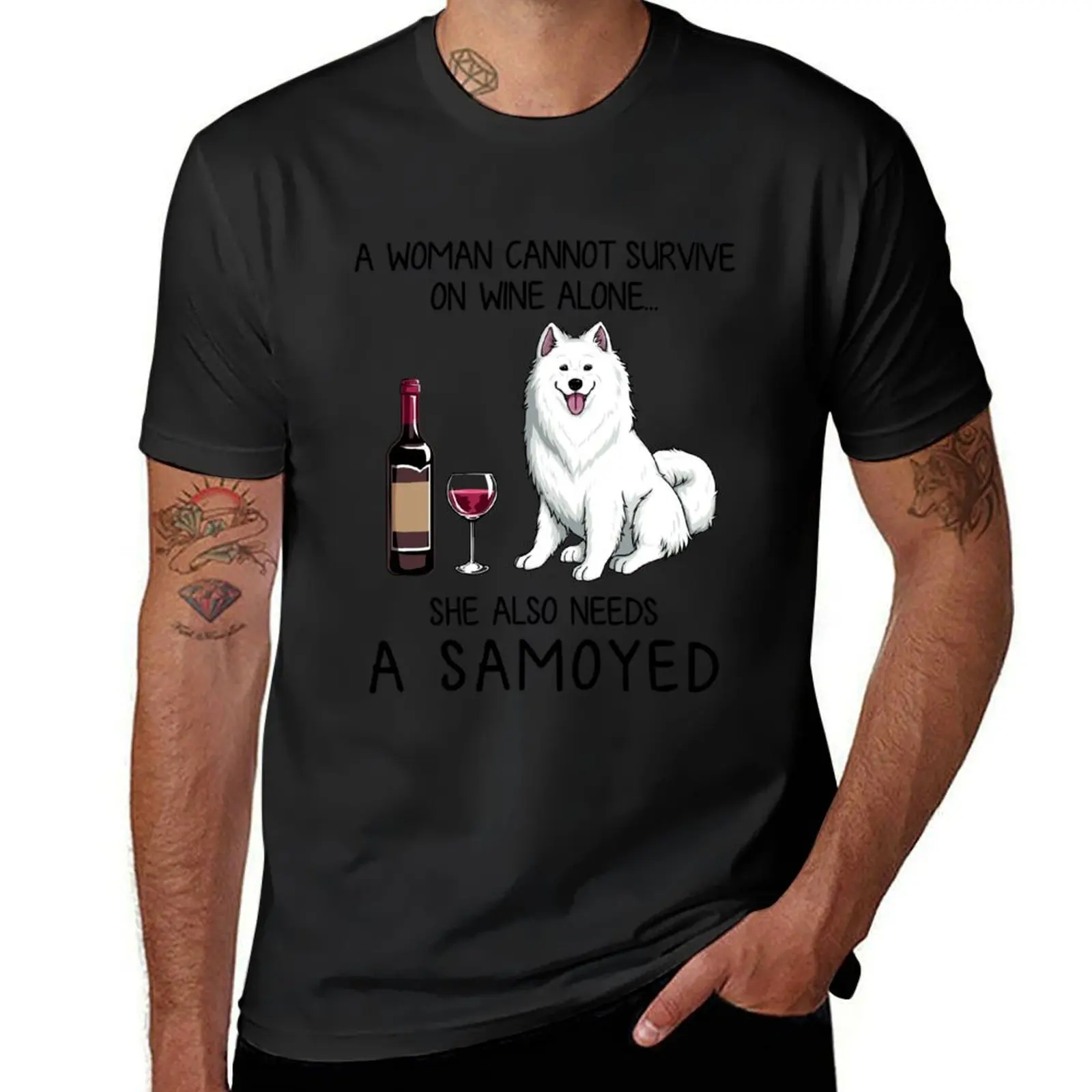 

Samoyed and wine Funny gift for dog mom T-Shirt Blouse tops anime clothes sweat shirts, men