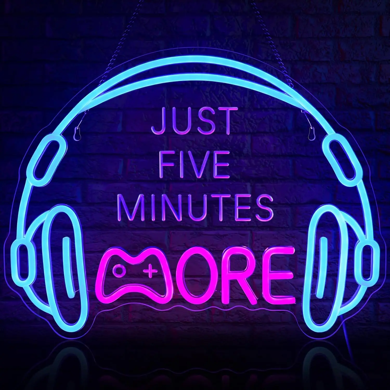 

Just Five Minutes More Neon Signs Wall Decor Headset Gamer Headphone LED Light Game Zone Boy Man Room Birthday Christmas Gift