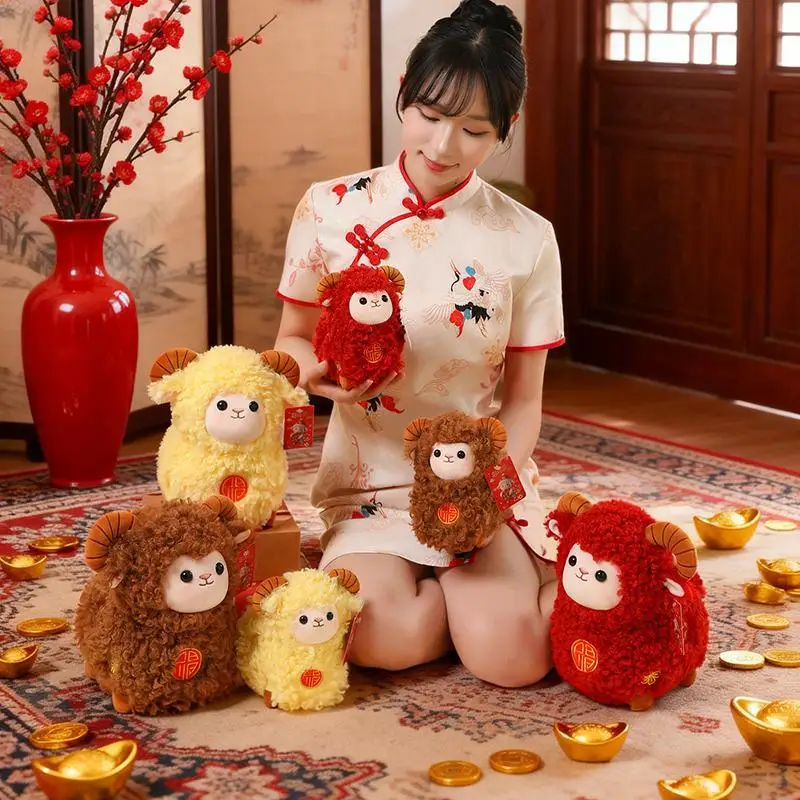 2027 Chinese New Year Sheep Plush Toy Cute Fluffy Lamb Stuffed Doll Lucky Mascot Home Spring Festival Decor New Year Gift