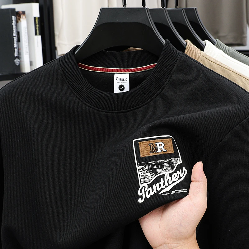 

Luxury Men Winter Long-Sleeved T-Shirt Round Neck Letter Embroidery Non-deforming Autumn Winter Pullover Leisure Men's Clothing