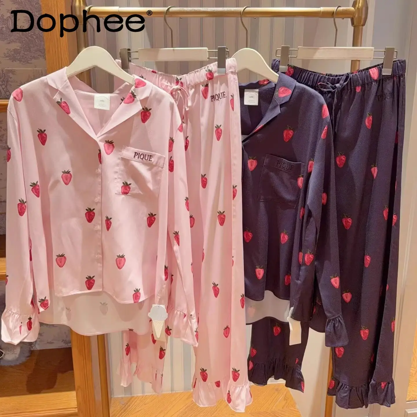 

Новый японский пижамный комплект 2026 года: милый, свободный, с длинными рукавами, отложным воротником и рюшами, повседневная домашняя одежда из двух предметов