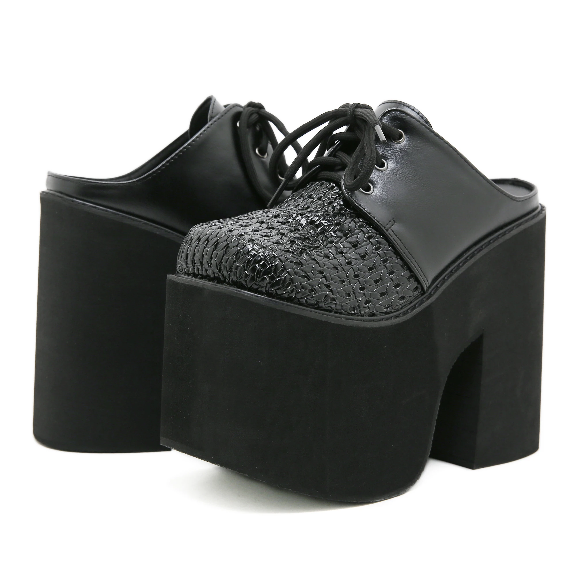 Gdgydh Damen Mules Schnür-Plateau-Sandalen für Frauen, klobiger Absatz, ausgehöhlte High-Heels-Schuhe, Keilabsatz, Sommer-Slingback-Schuh – Detail 5
