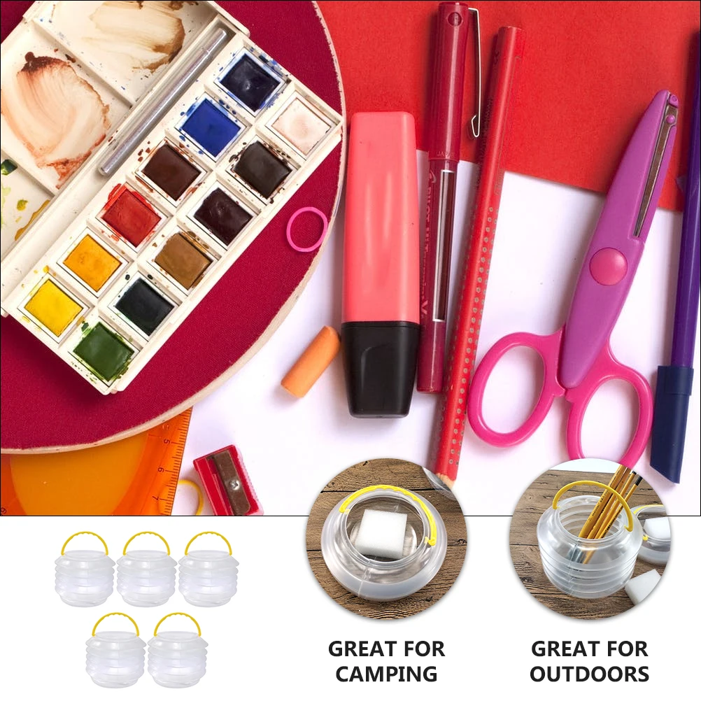 

5Sets Foldable Brush Washing Bucket Plastic Portable Carry Handles Travel Camping Outdoor Painting Brush Wash Container