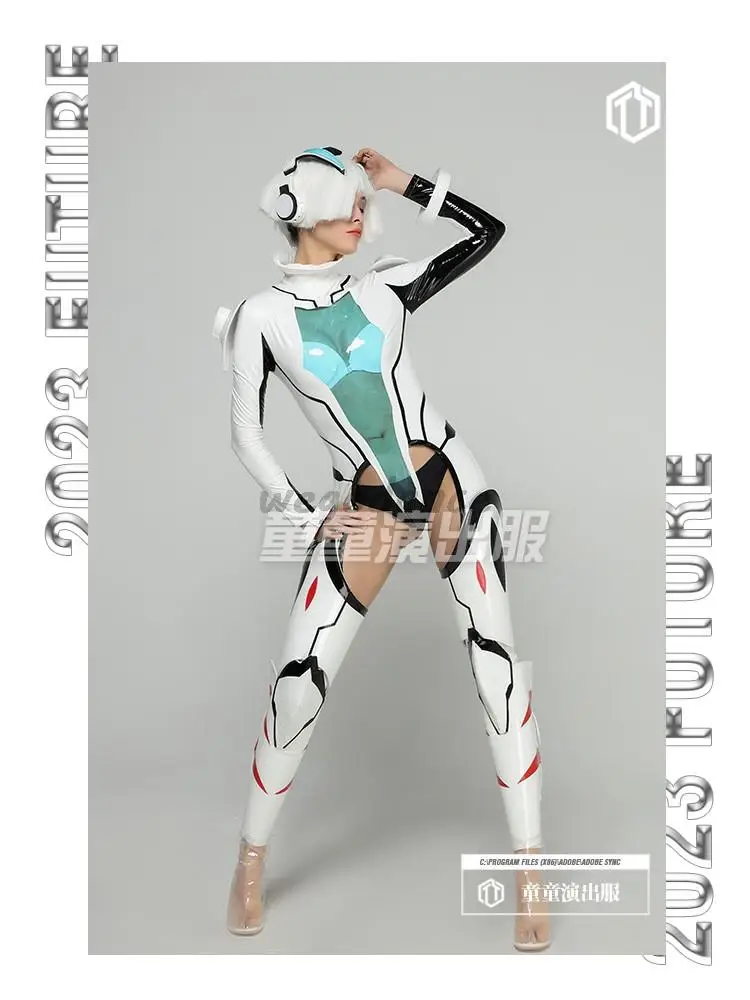 

New Sexy Women Lacquer Leather Gogo Performance Suit Punk Cosplay Perspective Set