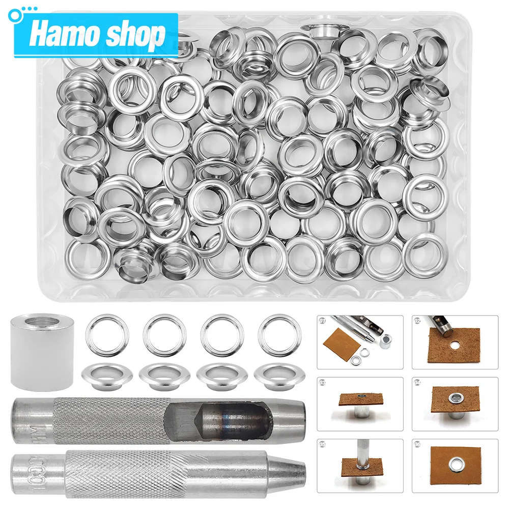 100Sets 2-14mm Eyelet Grommet Metal Eyelet Ring With Installation Tool Sets Kits For DIY Handbag Shoes Leathercraft Accessories