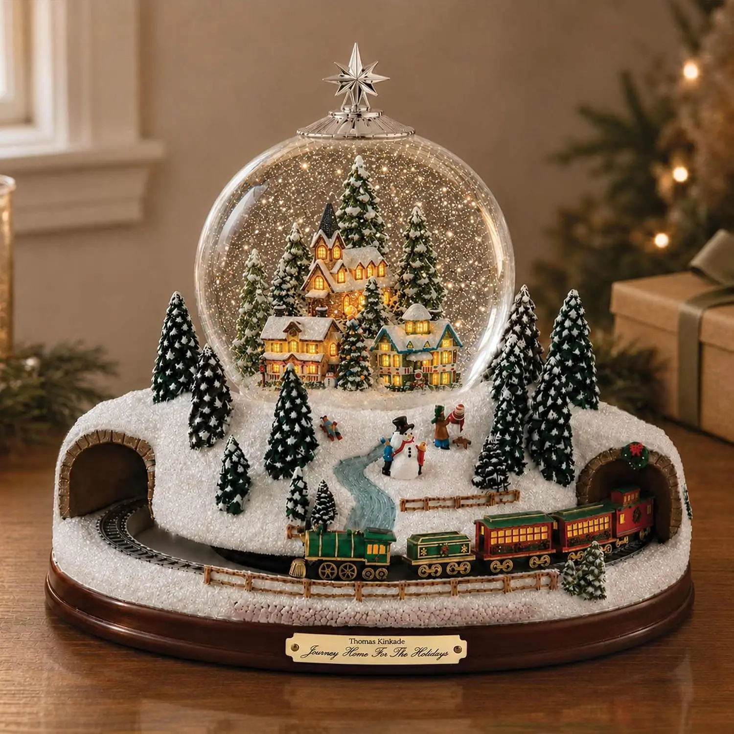 Illuminated Village Snow Globe with Musical Sound and Animated Motion