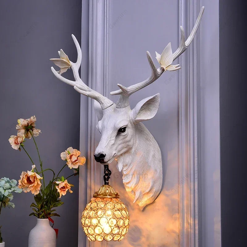 European Resin Antlers Wall Lamps Deer Wall Sconce Light Fixtures Bedroom Lamp Led Mirror Lights Bathroom Home Lighting Art Deco