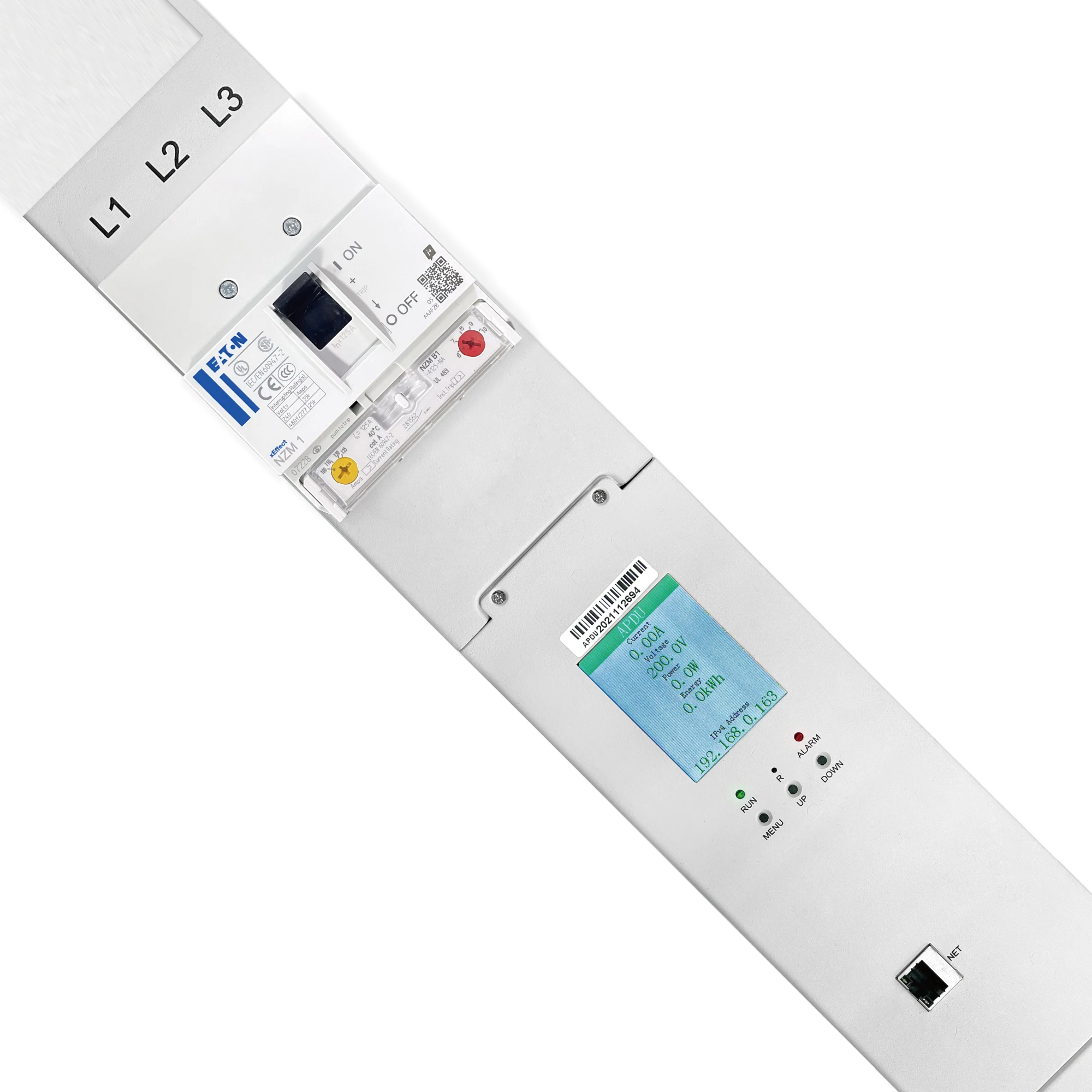 وحدة توزيع Powr مباشرة من المصنع 1U 380V 24 منفذ 3P جهاز تحكم عن بعد ذكي مثبت على الرف PDU مع قاطع الدائرة
