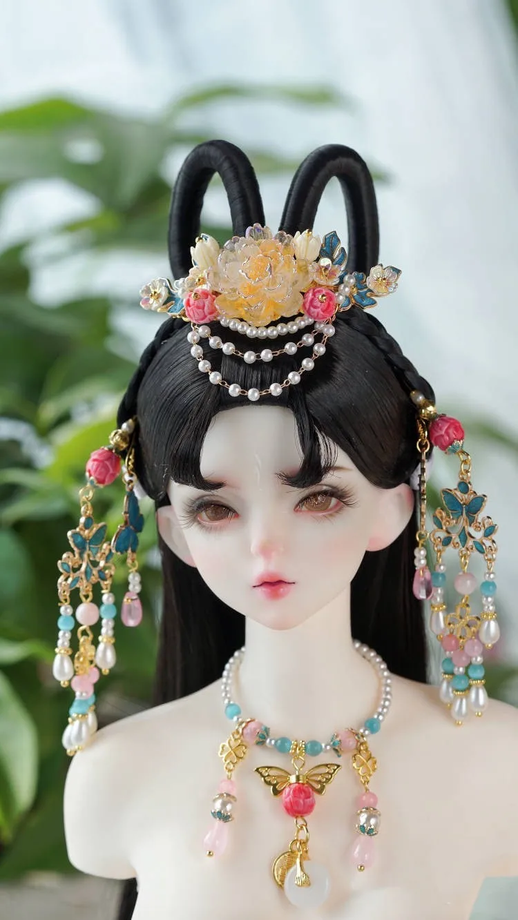 

1/3 1/4 BJD Tiara Pearl Hairpin Gold Butterfly Collar Necklace Doll Accessories Free Shipping