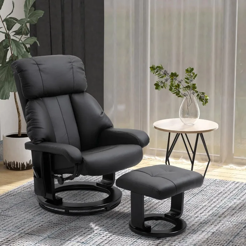 Massage Recliner Chair with Ottoman, 360° Swivel Recliner and Footstool, 10 Point Vibration, PU Leather Reclining, Black