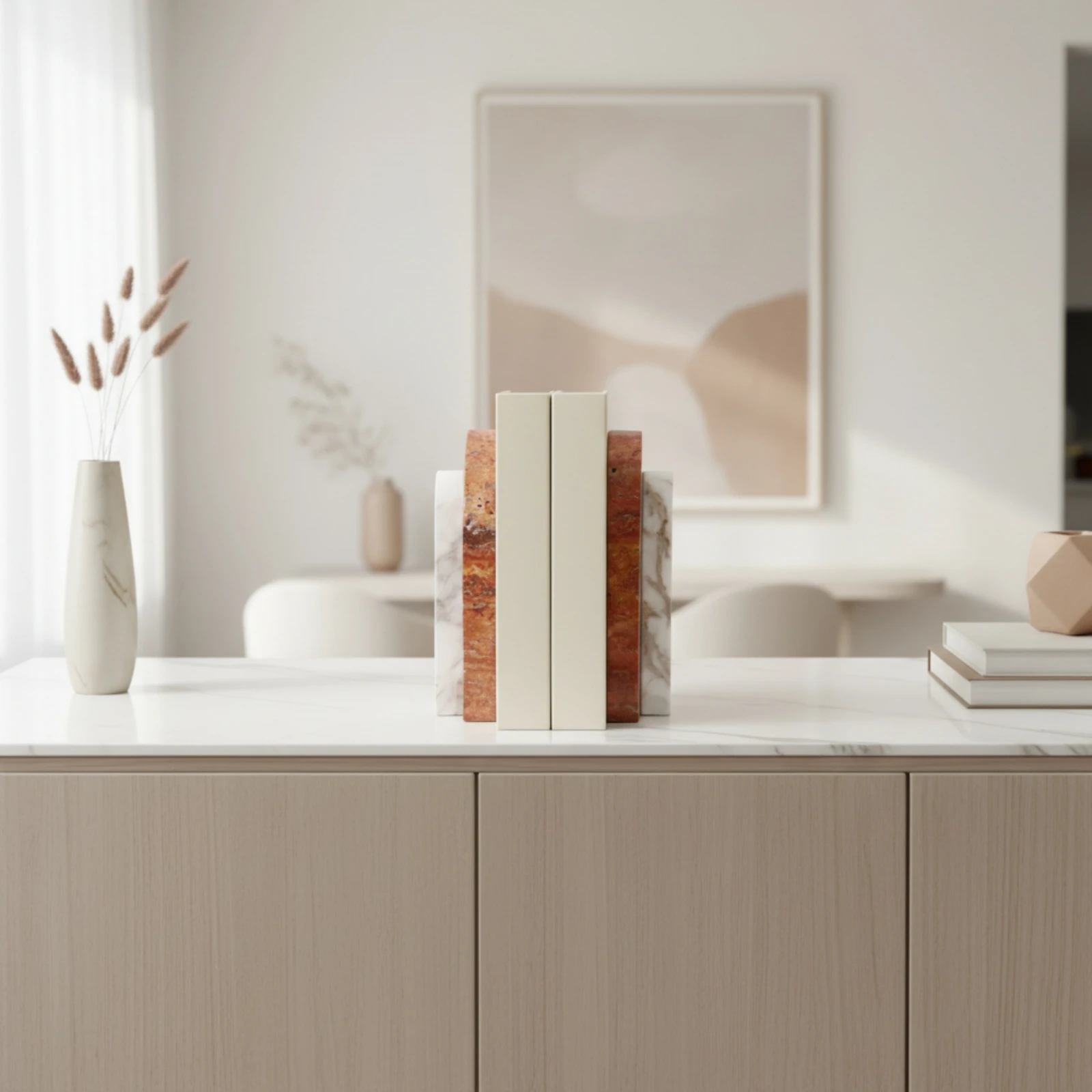 Arched Stone Bookend Architectural Natural Stone Bookend with Veining Book Organizer Smooth Finish for Bookshelf, Office
