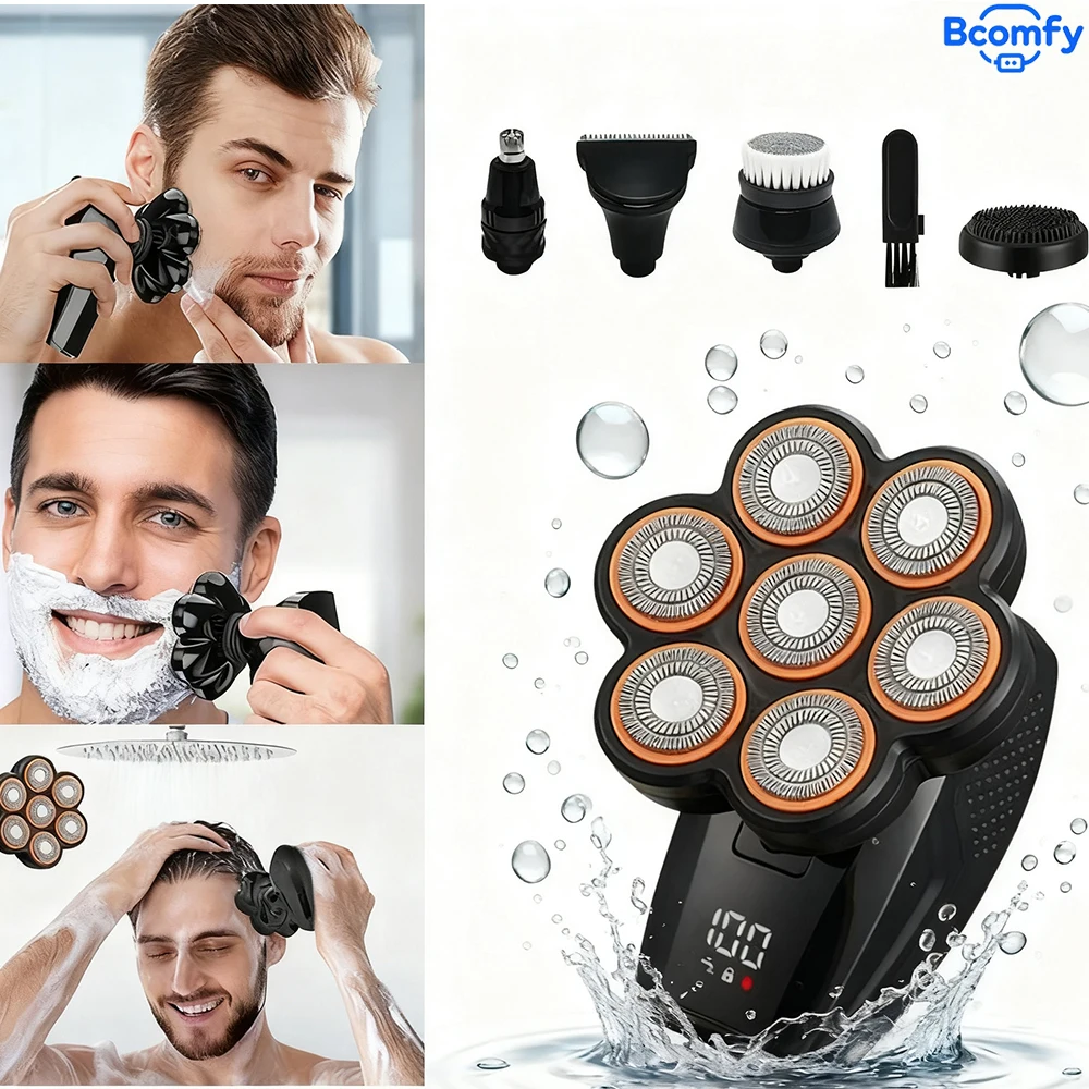 

Electric Shaver for Men Rechargeable 5-in-1 Wet/Dry Waterproof Beard Bald Head Trimmer Smooth Shave Razor Beard Shaving Machine