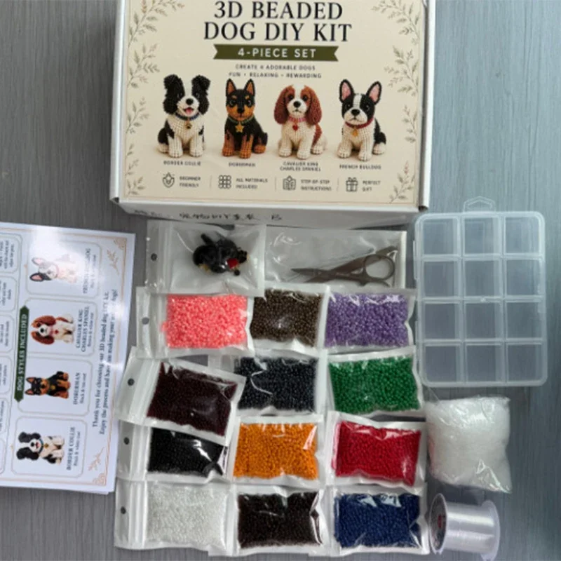 3D Beaded Cat Dog DIY Kit Cute Animal Craft Set with Instructions Handmade Beadwork for Beginners Craft Lovers Gift