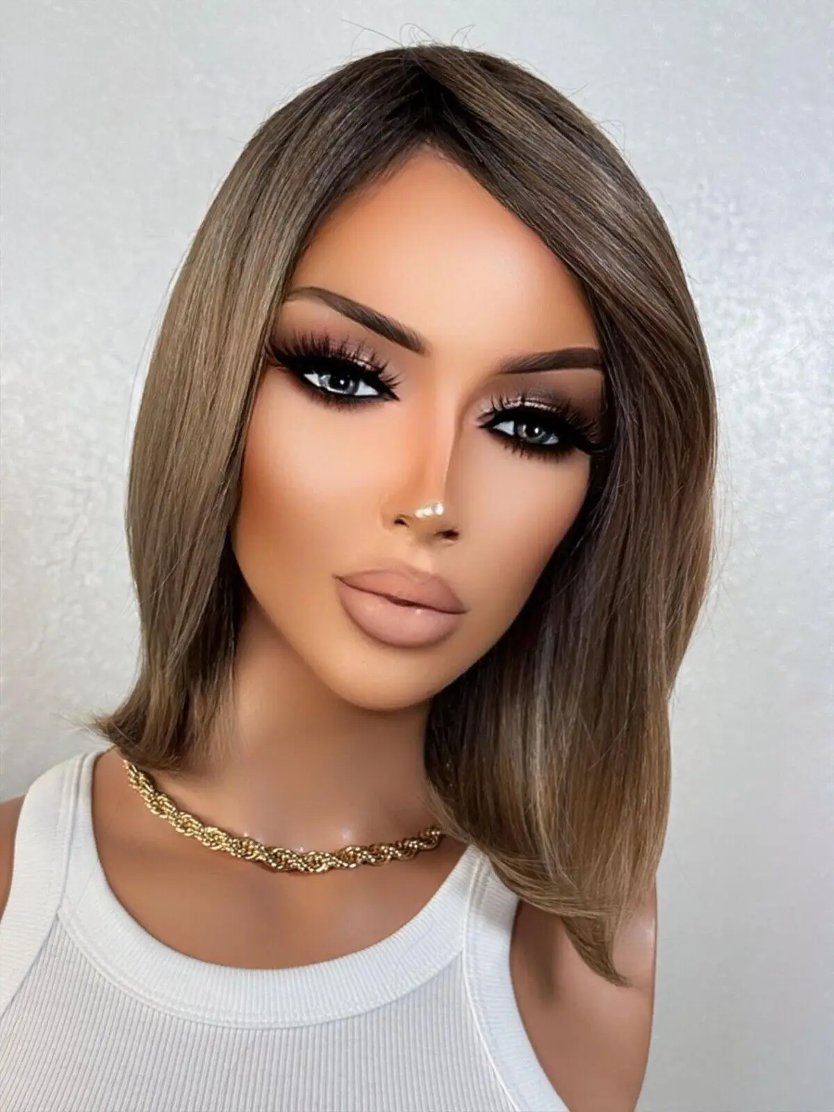 

Dark Sandy Blonde Short Bob with Bangs NaturalBlend Wig