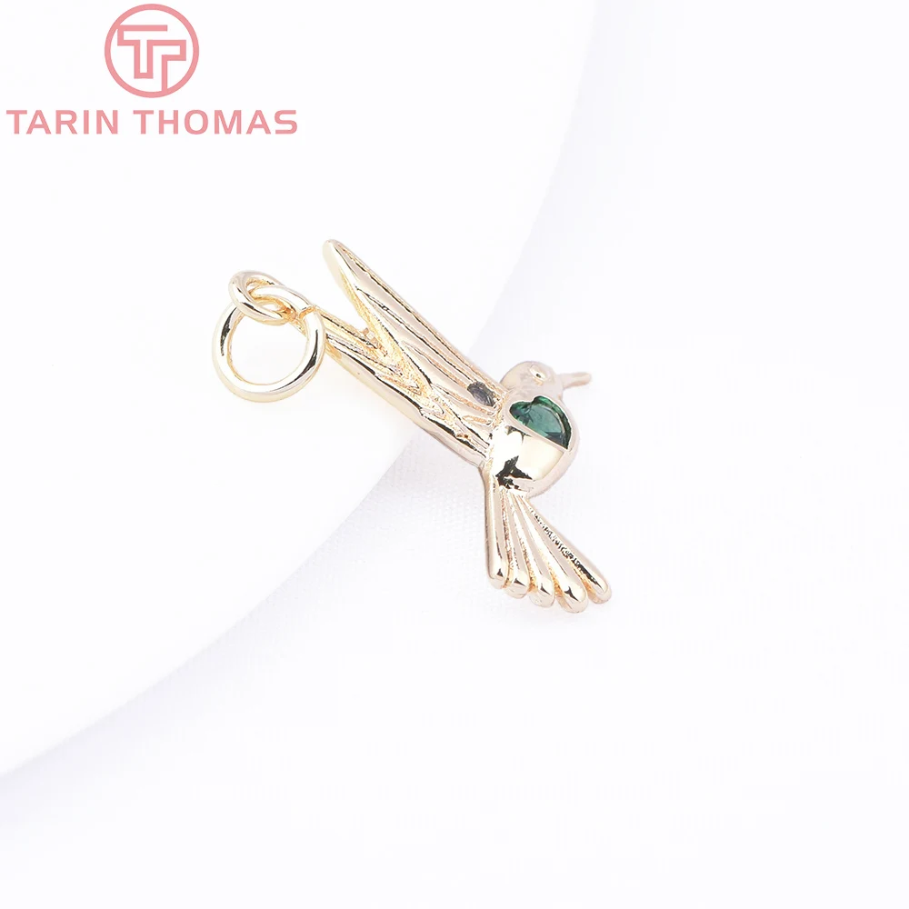 (8812) 4PCS 16x17.5MM 24K Gold Color Brass with Zircon Hummingbird Shaped Pendants High Quality DIY Jewelry Making Accessories image 3