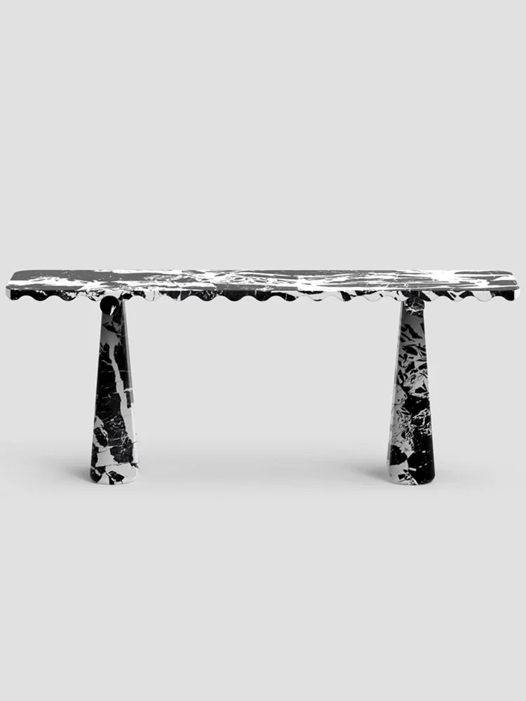 طاولة مدخل إيطالية فاخرة من الرخام الأسود البلغاري الطبيعي، مدخل بهو الراقية ذات ملمس خاص على شكل شريط حائط