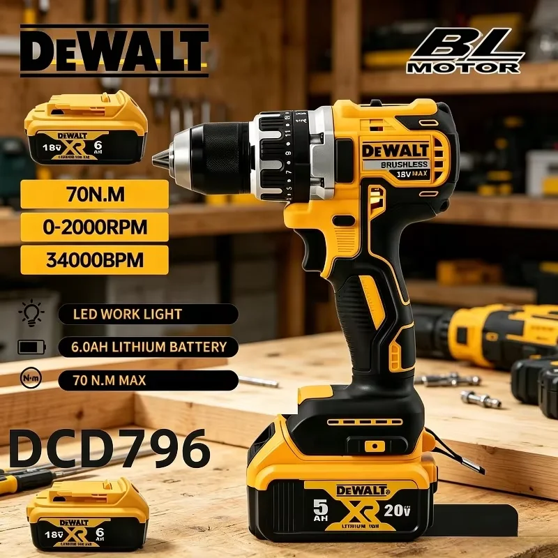 

DeWALT DCD796 Brushless Cordless Impact Drill 18V Battery Compatible Multifunctional Electric Screwdriver Hammer Drill Driver