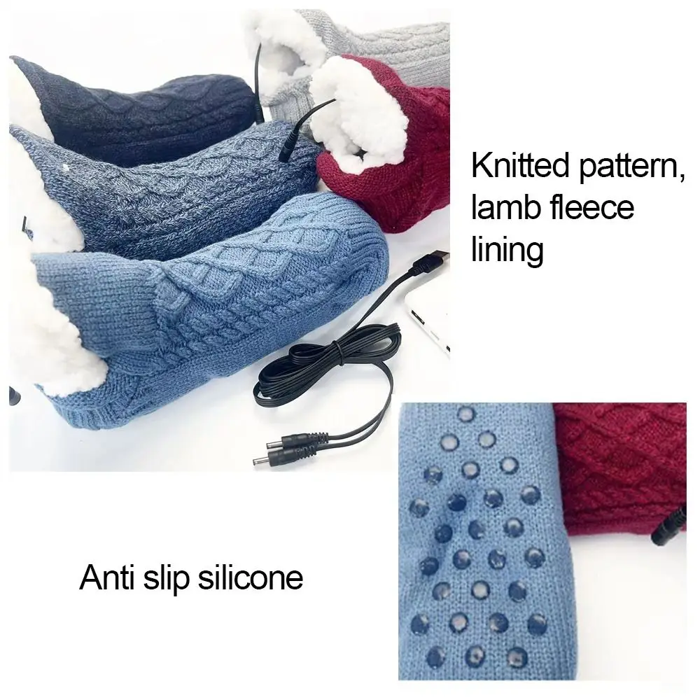 Soft Thick Plush USB Heated Socks Fast Heating 5V Winter Electric Warm Socks Thermal Feet Warmer Home