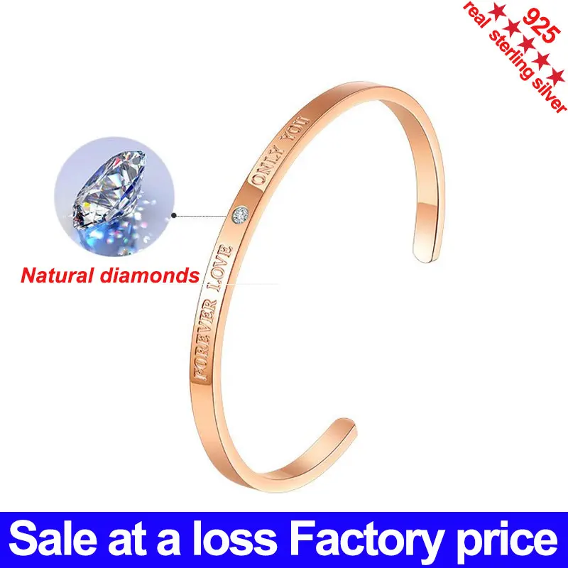 

Rose gold alloy bracelet with natural diamond opening bracelet for love only you HXYZ002