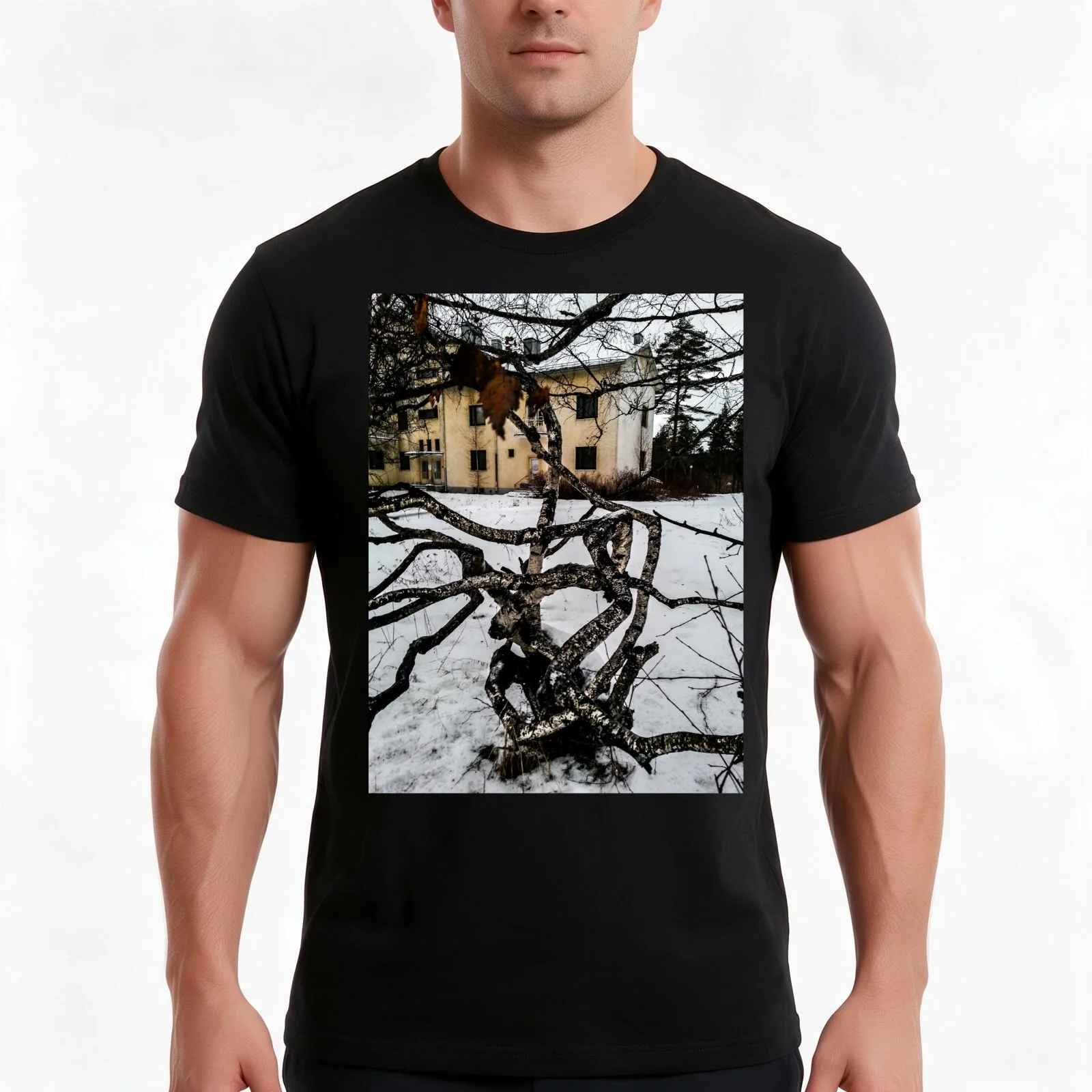 Abandoned Institution & Twisted Tree T-Shirt, Summer Casual Cotton Tee, Oversized Streetwear Tops, Vintage Graphic Print