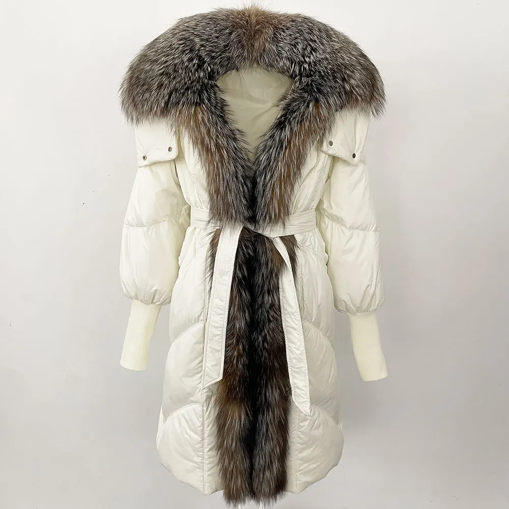 

Hooded White Duck Down Coat Women Fashion Puffer Jacket Winter Autumn Women Real Natural Fox Fur Coat Thick Warm Overwea Femaler