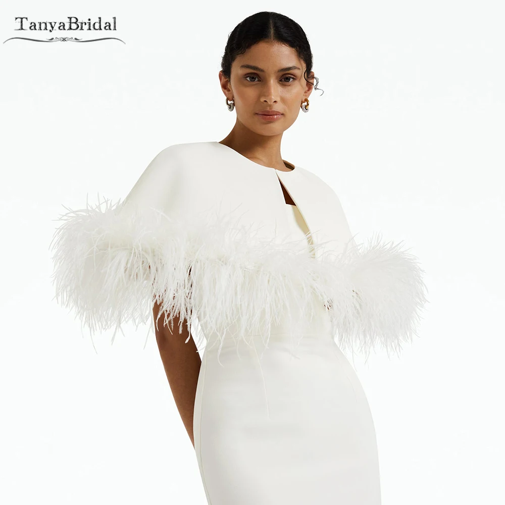 

Short Wedding Bolero With Feather Trimmed Cape Elegant Luxury Bridal Accessories Chic DJ208