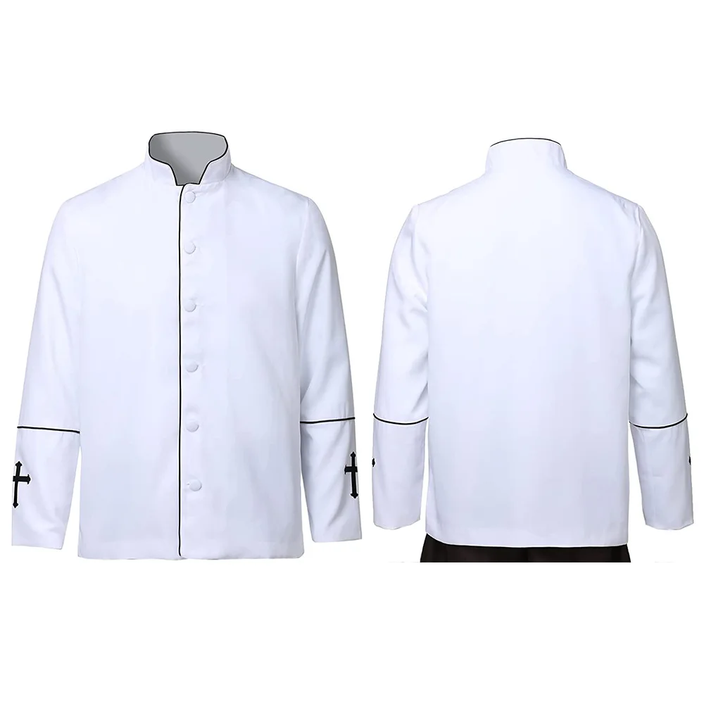 Homens Stand Collar Igreja Sacerdote Black Robe Trench Jacket Bata Clero Ministro Coro Pastor Romano Traje Do Dia Das Bruxas