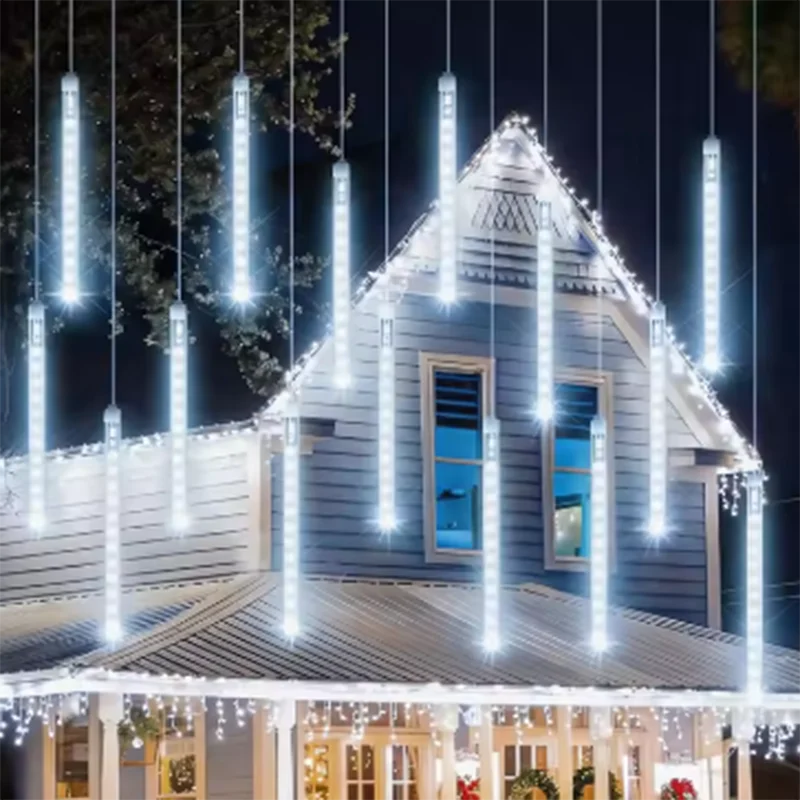 8 Tubes Solar LED Meteor Shower Rain Lights, Waterproof Falling Raindrop Fairy String Lights for Holiday Party Patio Garden Outd