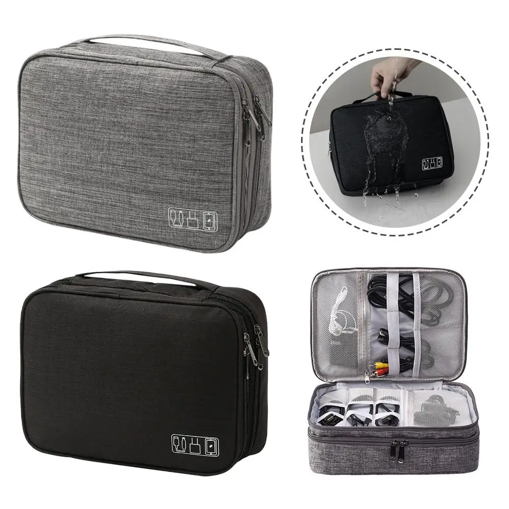 ثلاث طبقات المحمولة نزهة حقيبة رقمية كابل بيانات سماعة القرص الصلب العرض حقيبة يد ملحقات إلكترونية تخزين حقيبة مستحضرات التجميل