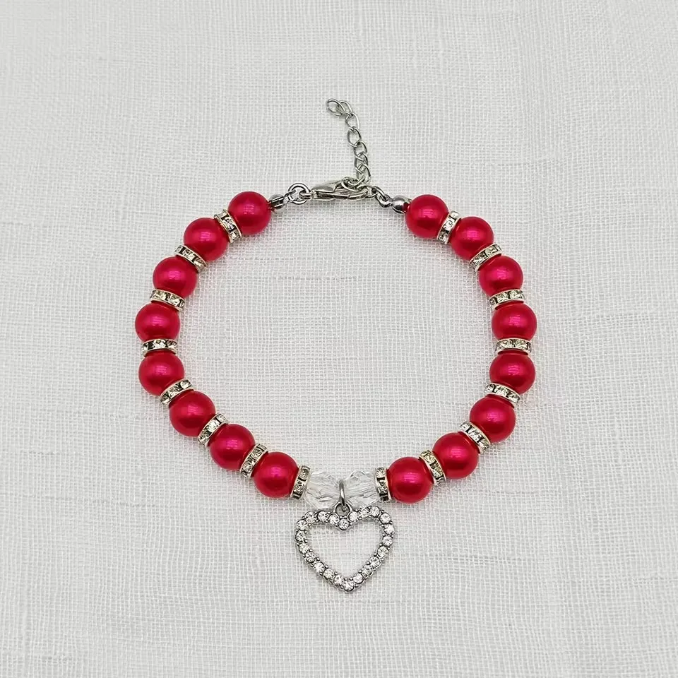 Mehrfarbige Perlen-Haustierkette mit Strass-Herzanhänger Glitzerndes Hunde- und Katzenhalsband Yorkshire Chihuahua Hochzeits-Party-Schmuck – Detail 15