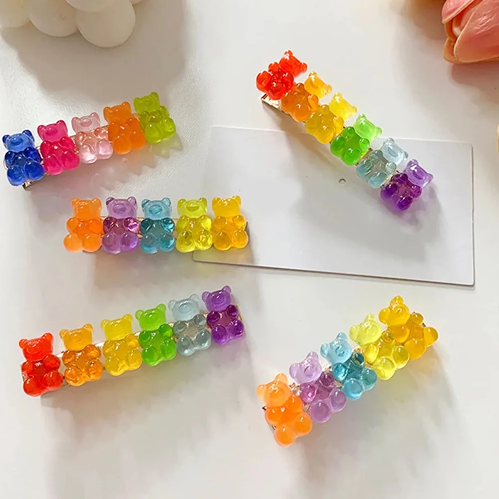 Cute Hair Accessories Bear Candy Color Hair Clip Jelly Color Gummy Headwear Bobby Pins Accessories For Women Cute Fashion 2025