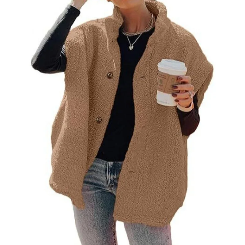 

New Winter Versatile Warm Wool Vest Jacket Fashionable Women's Lapel Button Single Breasted Loose Vest Chamarras Giacca Da Donna