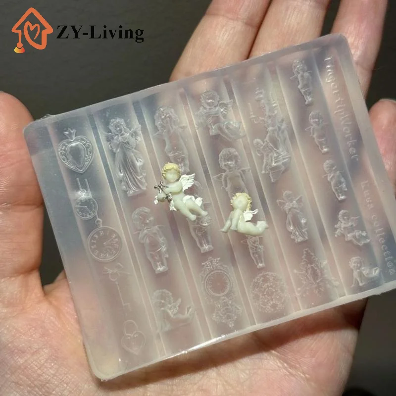 Angel Clock 3D Silicone Nail Mold Heart Lock Nails Templates DIY Nail Art Decorations Stamping Plates Manicure Design Tools
