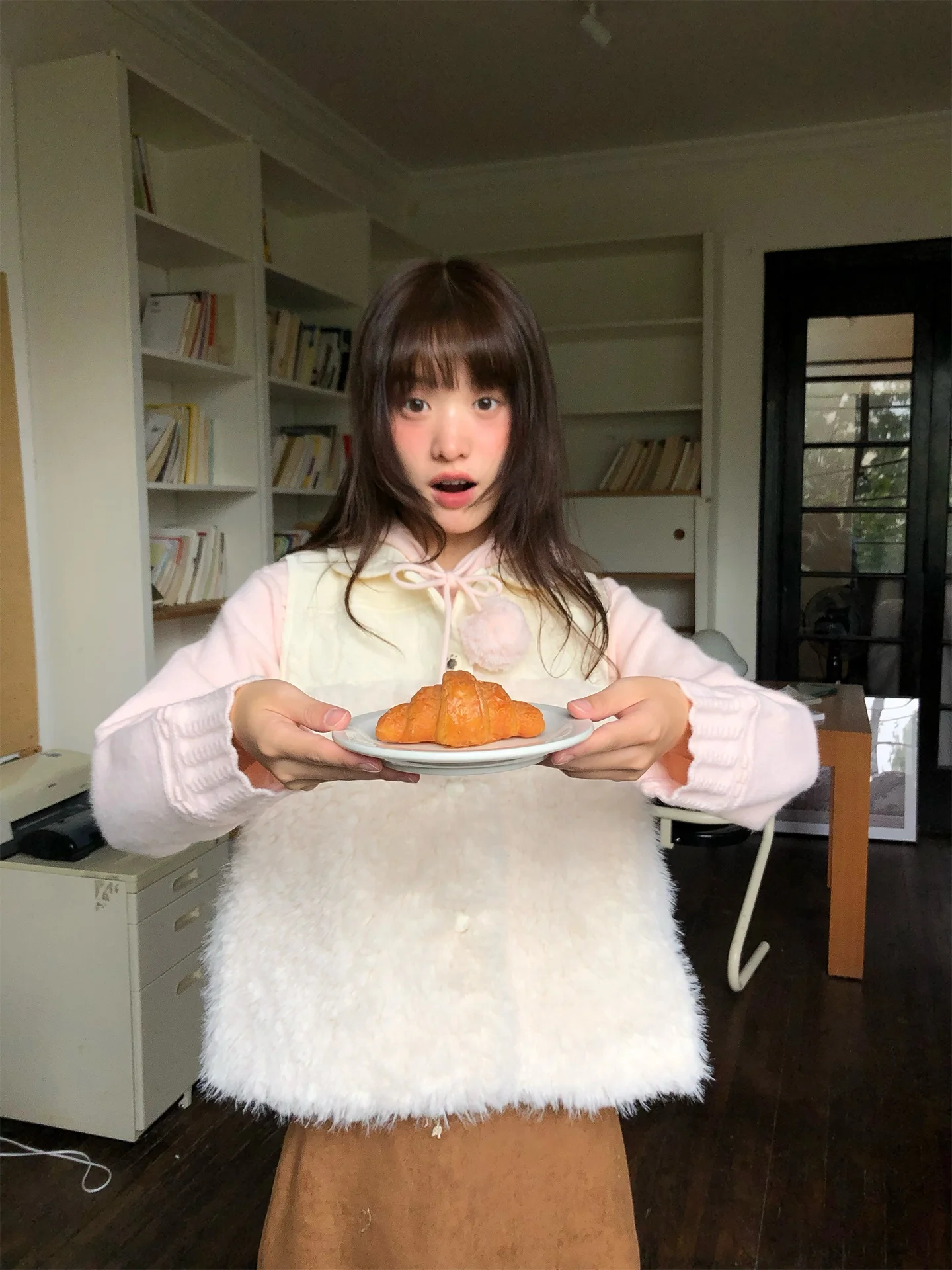 

Утепленный вязаный меховой жилет с цветовыми блоками, зимний хлопковый жилет для девочек, для повседневной носки, с длинными рукавами, на одной пуговице, однотонный