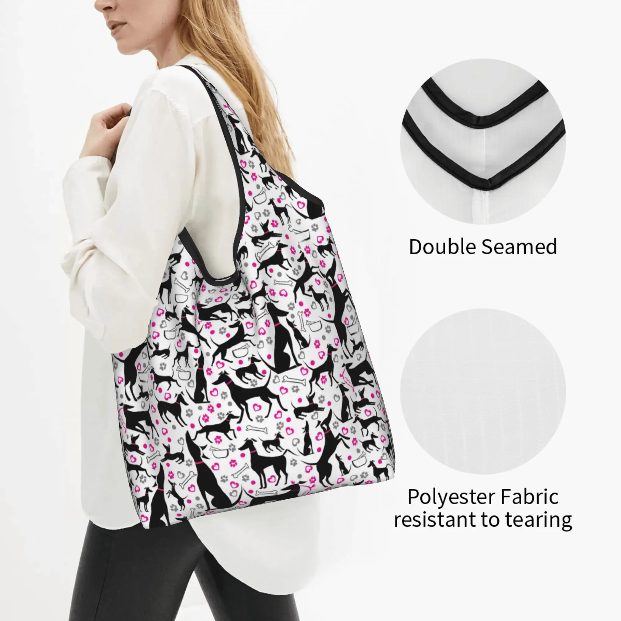 Reusable Greyhound Shopping Bag Women Tote Bag Portable Whippet Hound Dog Groceries Shopper Bags
