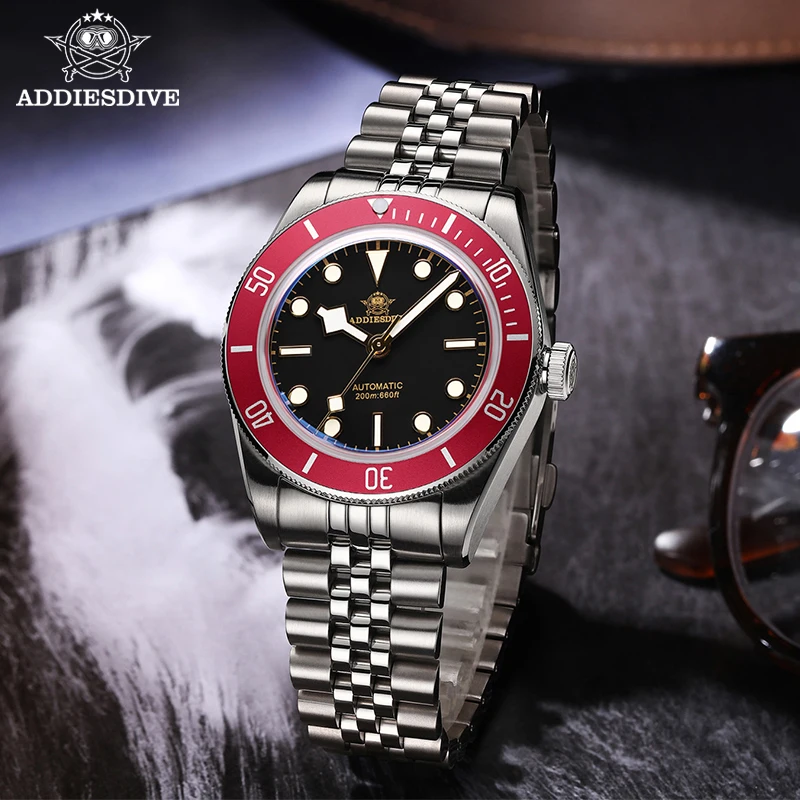 ADDIESDIVE Top Brand Stainless Steel Men Watch Sapphire Glass Luminous 200m Waterproof Reloj Hombre Automatic Mechanical Watches