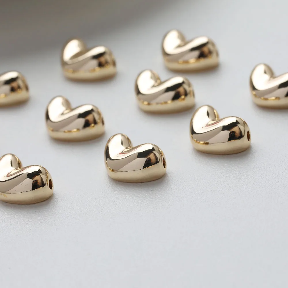 2PCS Dainty Heart Space Beads Jewelry Making Bracelet Necklace Supplies Pendant DIY Brass 14k Gold Plated Accessories