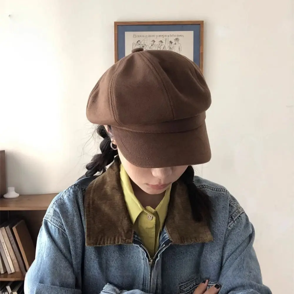 

Casual Duck Tongue Retro Berets Hat Octagonal Solid Color Vintage Newsboy Cap JK Y2k Painter Cap Girls